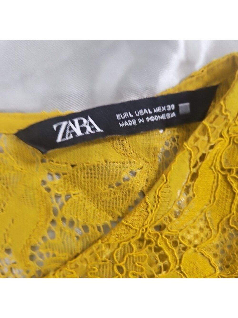 Zara Womens Large Mustard Yellow Lace Peplum Top Romantic Cottagecore Blouse - Picture 14 of 16